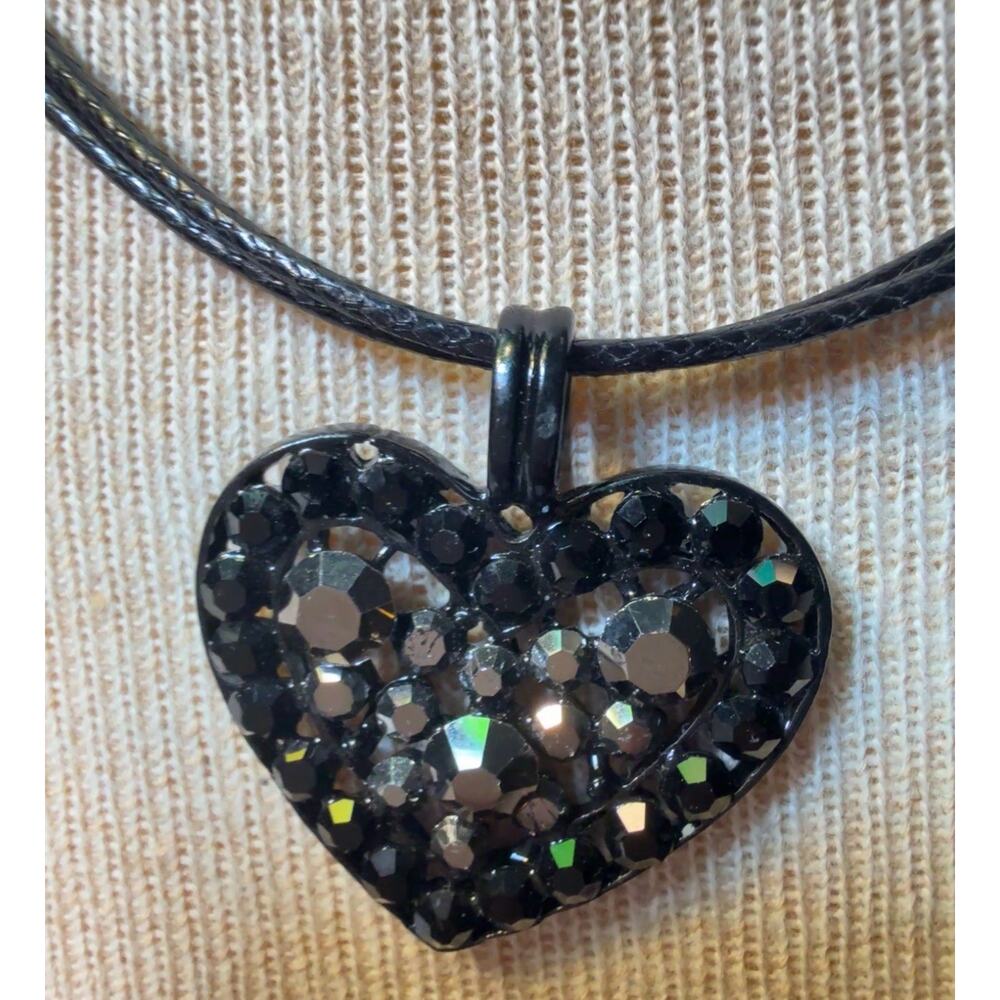 -NECKLACE Black Marcasite On Black 19” Heart Shaped - Picture 7 of 12